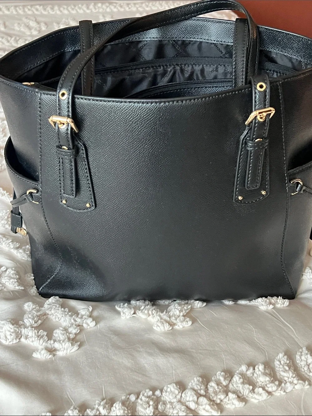Michael Kors Black Saffiano Shoulder Tote with Gold Hardware